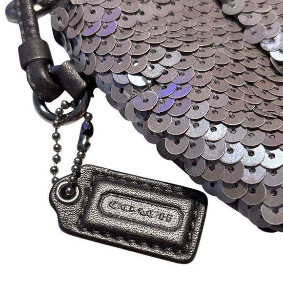 COACH Y2K Metallic Sequin Mini Wristlet Light Mocha Zip Evening Travel Glam Chic - Picture 5 of 11